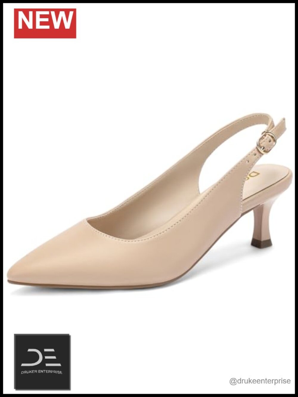 Slingback Kitten Heel Pumps Pointed Toe Faux Leather Dress Shoes for Work